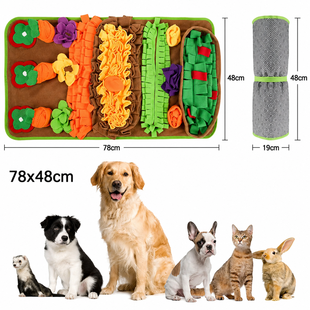 Interactive Pet Foraging Snuffle Mat—Slow Feeding Puzzle Mat For Mental Enrichment, Boredom, & Anxiety